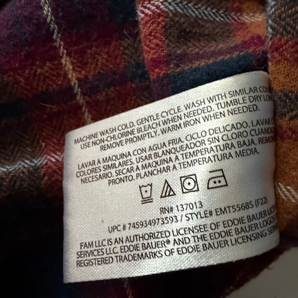 Eddie Bauer Flannel Shirt Large‎ Multicolor Plaid Button Front Cotton - Picture 6 of 6